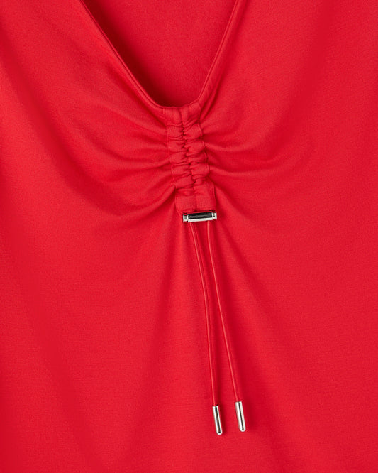 Cinched Pom Pom Tee - Red