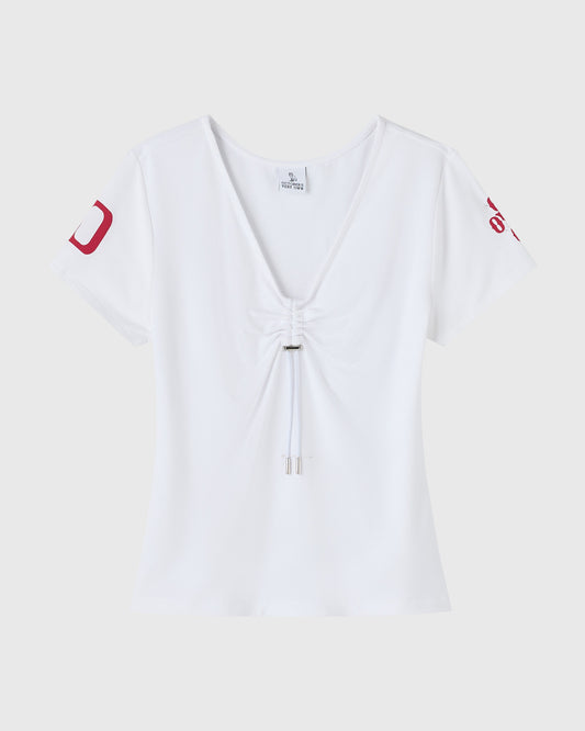 Cinched Pom Pom Tee - White