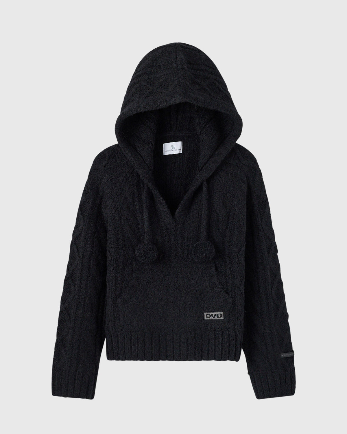 Cable Knit Hooded Sweater - Black