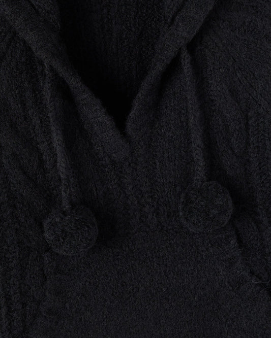 Cable Knit Hooded Sweater - Black