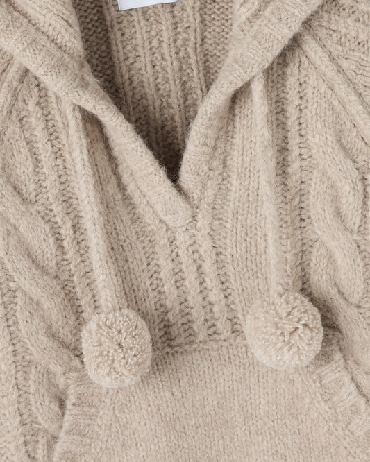 Cable Knit Hooded Sweater - Camel