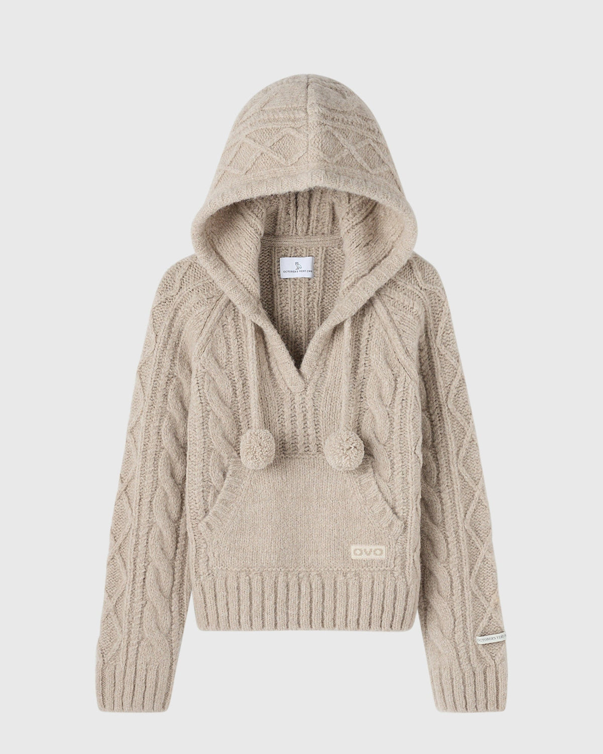 Cable Knit Hooded Sweater - Camel