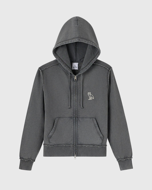 Raw Edge Full-Zip Hoodie - Black Sand