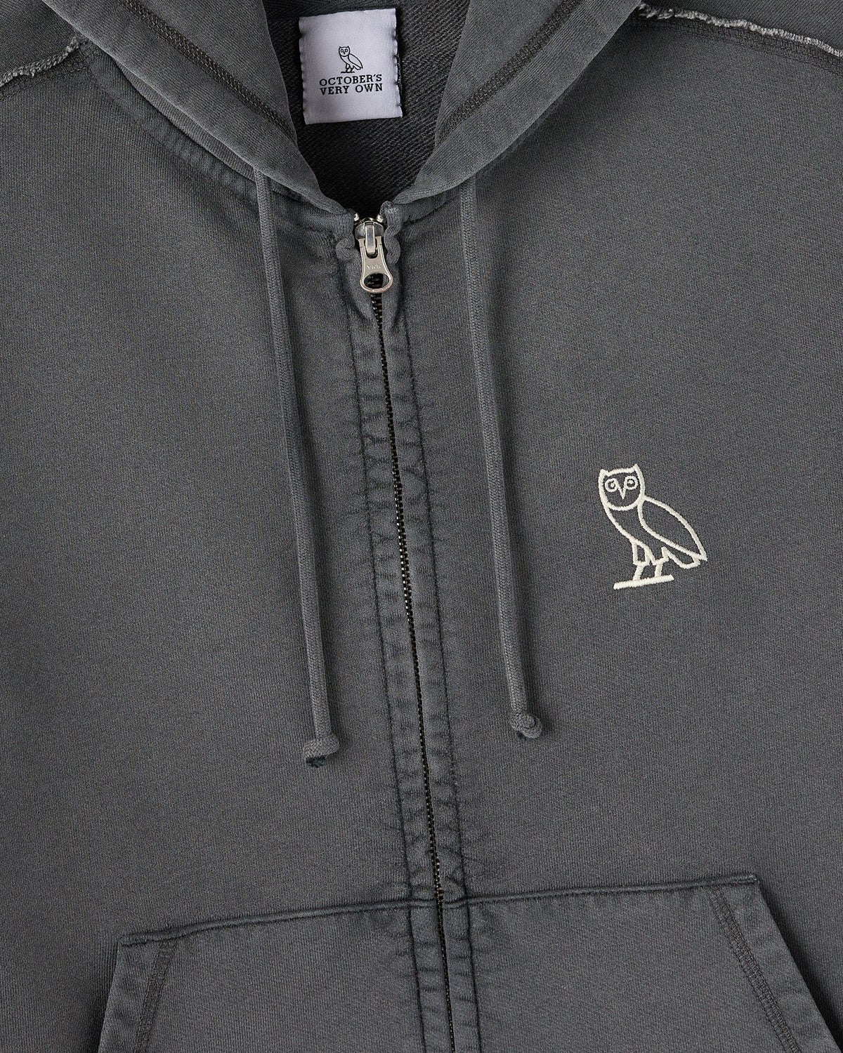 Raw Edge Full-Zip Hoodie - Black Sand
