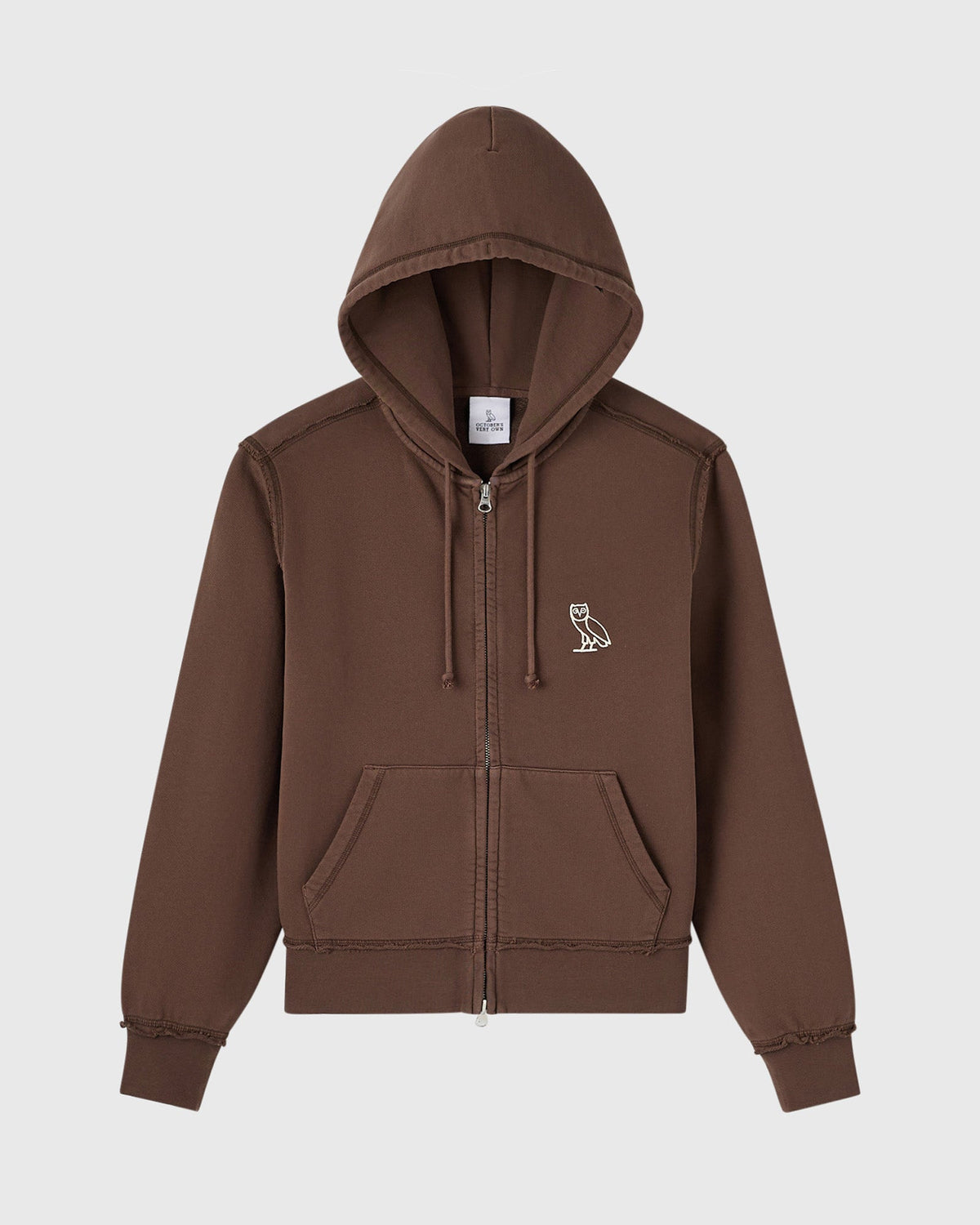 Raw Edge Full-Zip Hoodie - Fern Brown