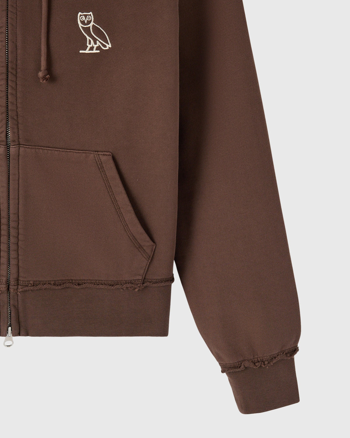 Raw Edge Full-Zip Hoodie - Fern Brown